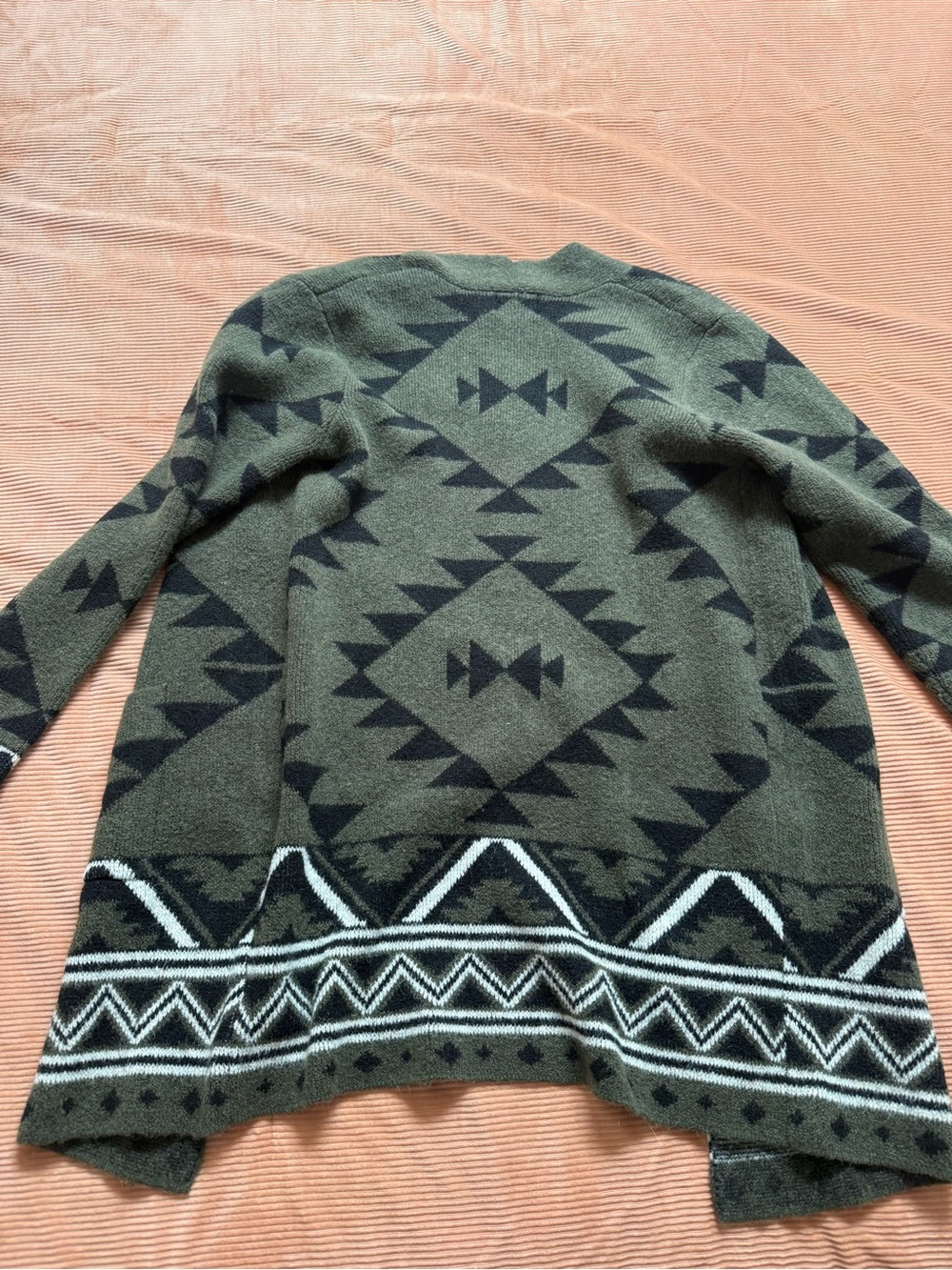 Frye Olive Green & Black Geometric Knit Cardigan - Picture 5 of 5